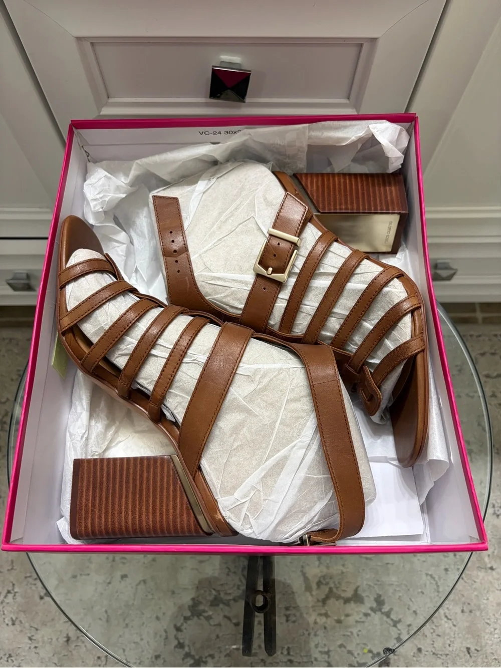 Vince Camuto Hicheny Gladiator Sandals Cinnamon Bark Size 9M Block Heel